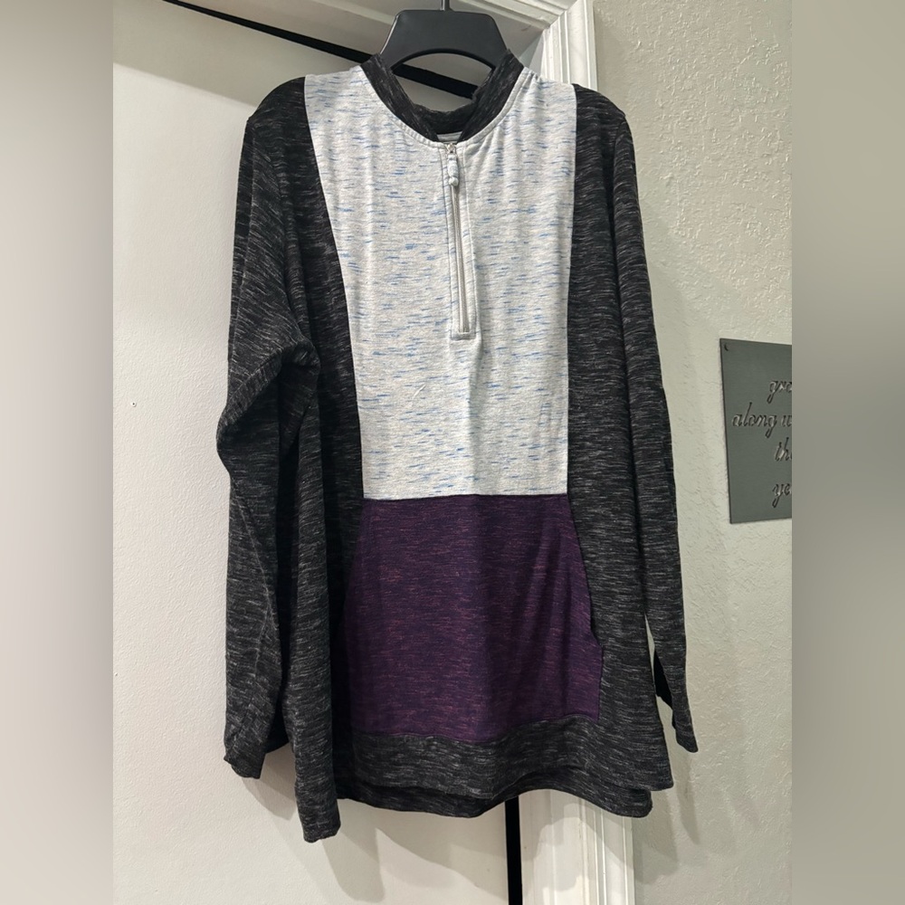 Chico’s Color-block Weekends Quarter-Zip Pullover - Gray, White & Purple Size 3